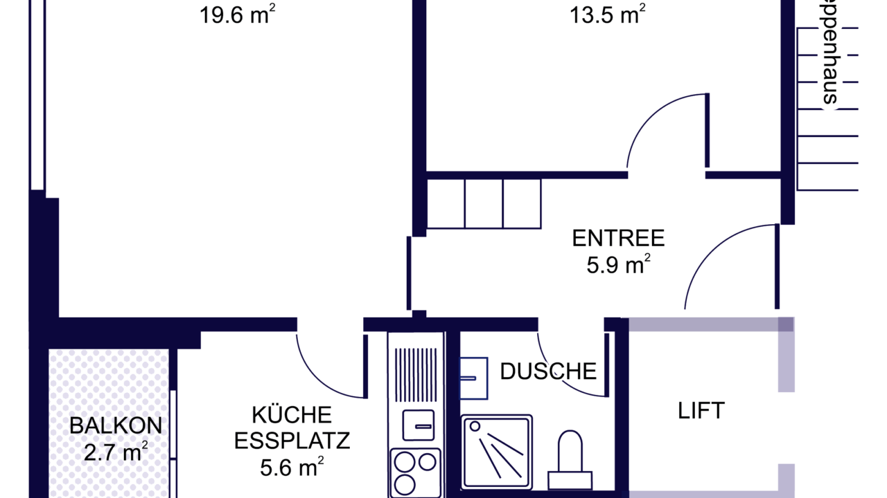 Grundriss 2 ½ - Zimmerwohnung ideal für Senioren, Studenten oder Singles St. Gallen