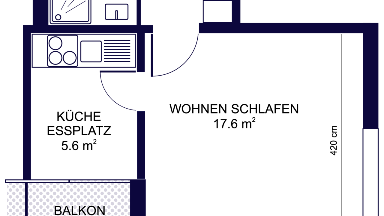 Grundriss 1 ½ - Zimmerwohnung ideal für Studenten und Singles St. Gallen
