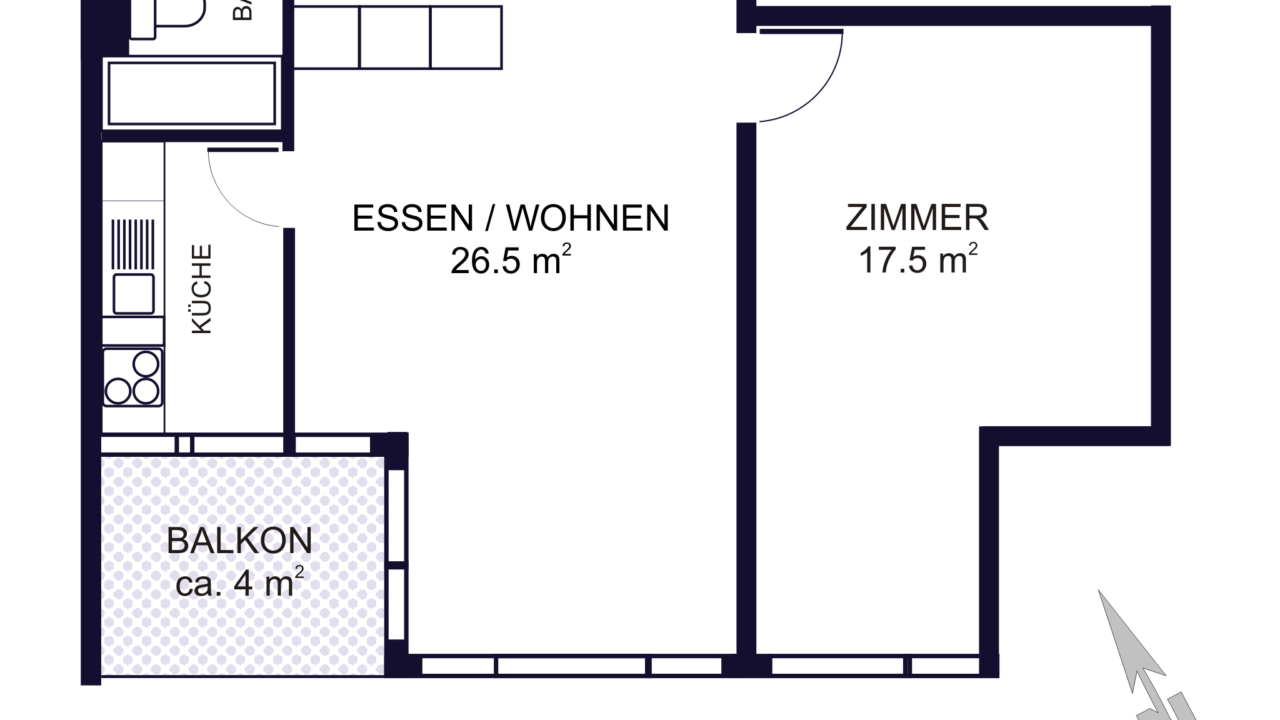 Grundriss Helle 2-Zimmerwohnung mit separater Küche St. Gallen