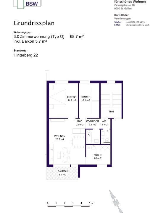 Grundriss 3.0-Zimmerwohnung St. Gallen