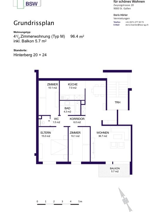 Grundriss 4½ -Zimmerwohnung  St. Gallen
