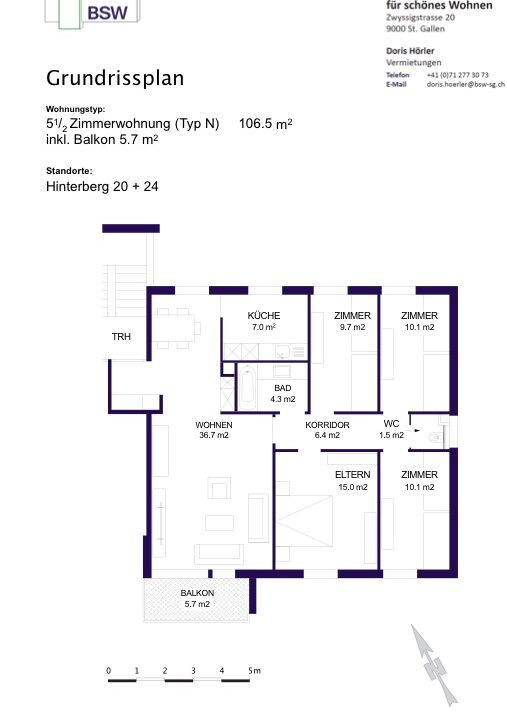 Grundriss 5½ -Zimmerwohnung St. Gallen